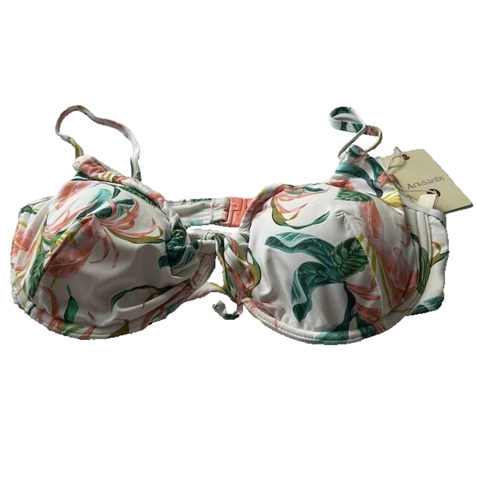 Artesands Degas Bikini Top April Spritz Floral Tie Front Lined White Size 14 New
